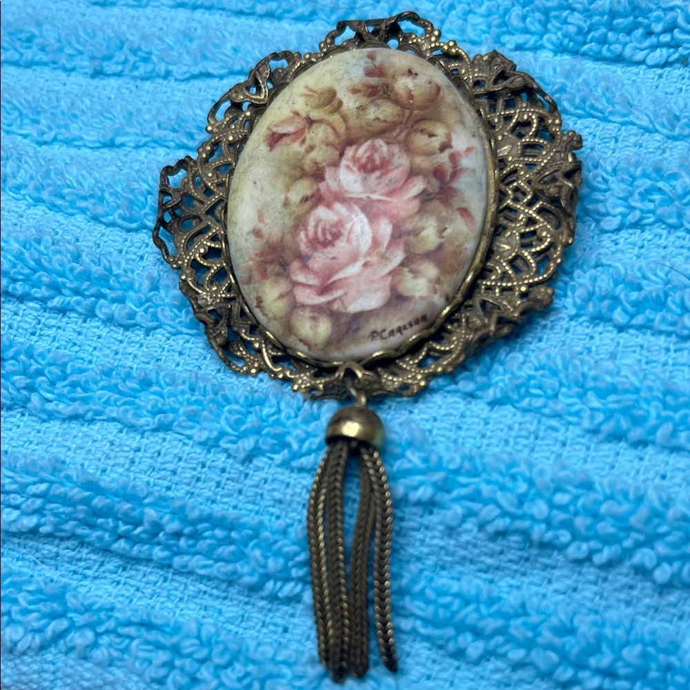 Vintage Floral Brooch with Tassel